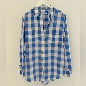 EQUIPMENT BLUE WHITE CHECKERED SILK SHIRT SIZE MEDIUM